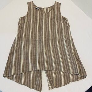 TSD Two Star Dog Linen Striped Brown Sleeveless Top, L